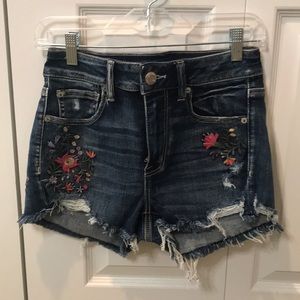 Embroidered jean shorts